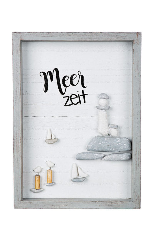 Steinbild "Meerzeit/Glück" von Gilde - Maritime Dekoration mit Schiff und Leuchtturm