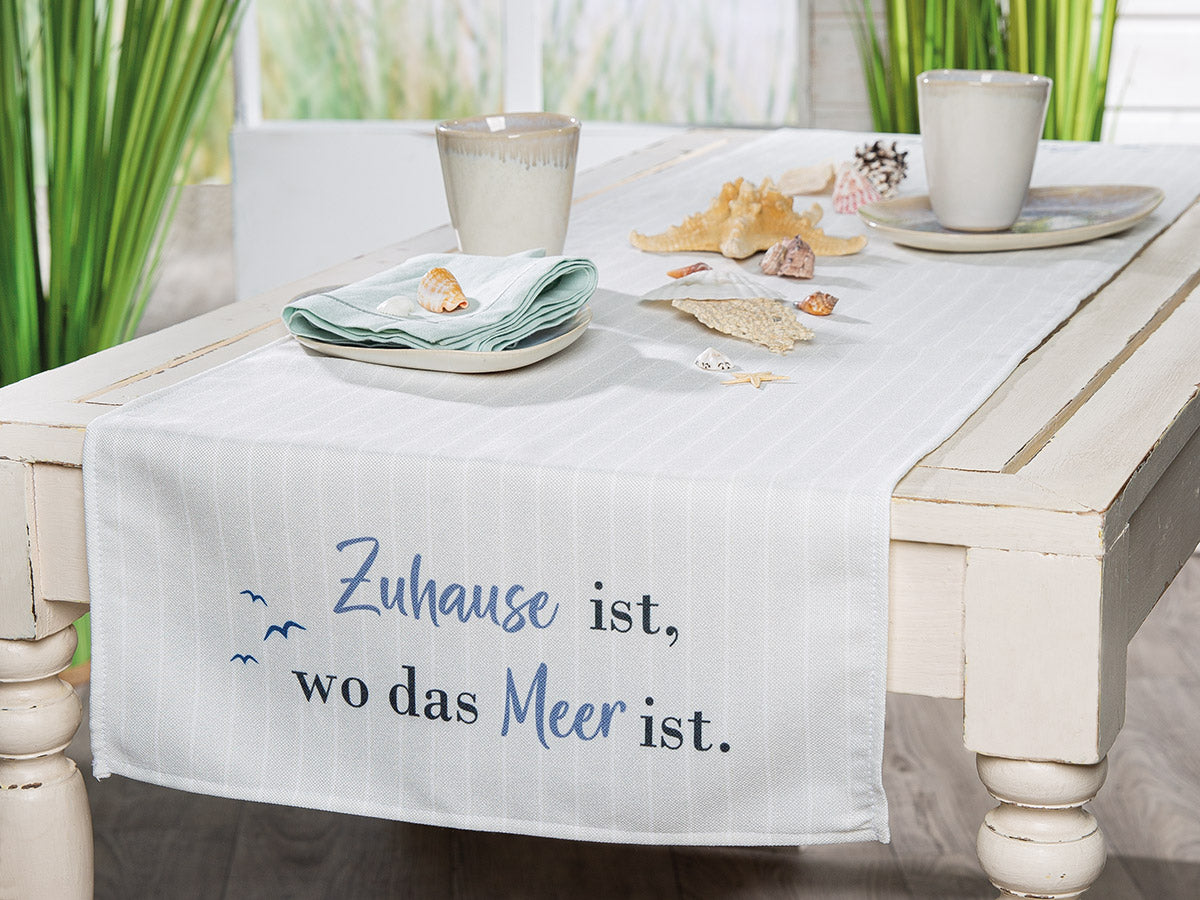 Tischläufer 140cm x 40cm "Zuhause ist wo das Meer ist" von Gilde Maritim Modern Möwen