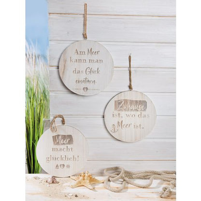 Hänger rund Wellenglück aus Holz von Gilde - Maritime Dekoration mit Sprüchen