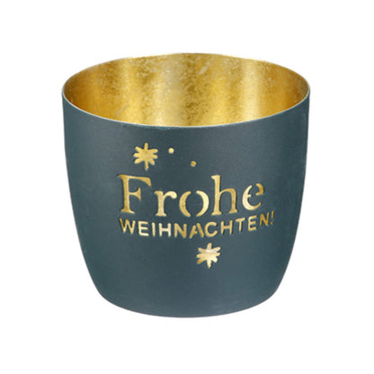 Windlicht „Frohe Weihnachten“ von Gilde – Metall-Windlicht mit Sternen Ø 10 cm