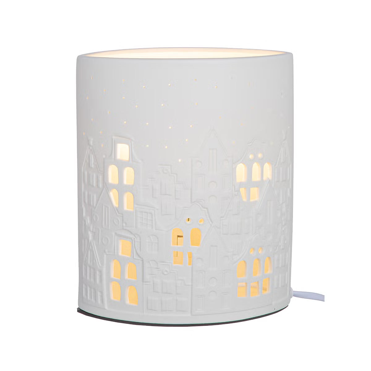 Tischleuchte „Stadtlichter“ von Gilde – Porzellanleuchte mit Hausmotiv 20 cm