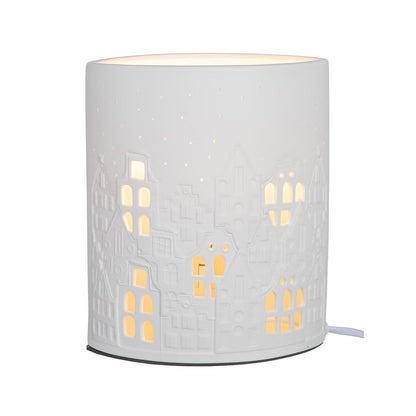 Tischleuchte „Stadtlichter“ von Gilde – Porzellanleuchte mit Hausmotiv 20 cm