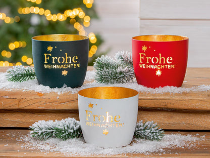 Windlicht „Frohe Weihnachten“ von Gilde – Metall-Windlicht mit Sternen Ø 10 cm