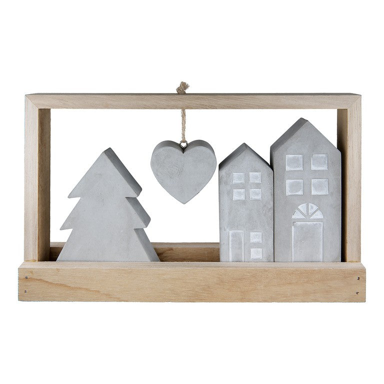 Standrelief „Casa“ von Gilde – Deko Haus aus Holz & Zement mit Herzhänger