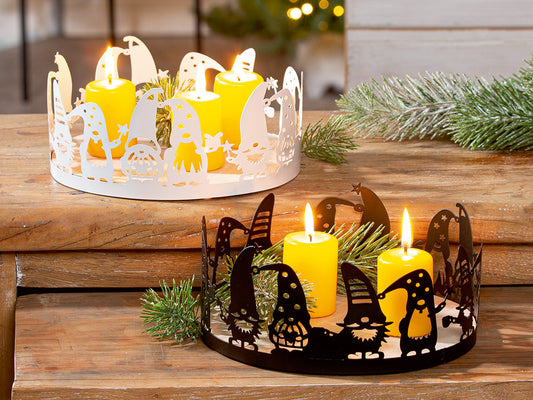 Deko-Tablett rund,"Bärti" Wichtelmotiv Metall schwarz oder weiß von Gilde - Moderne Adventsdekoration Winterdeko