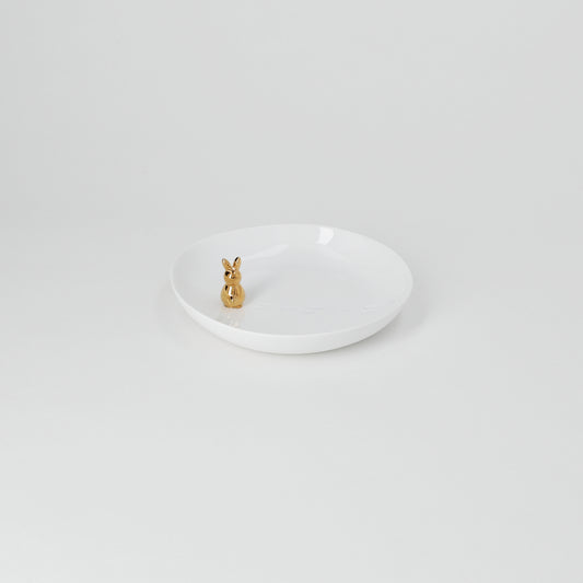 Schale Goldhase Hase auf Teller stillvolles Ostern mit räder design D:12,5cm H:3cm