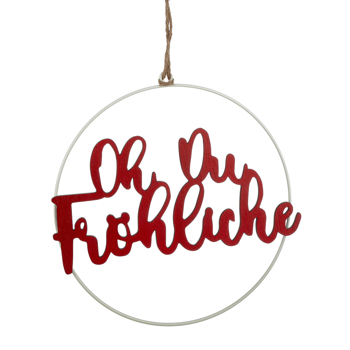 Hänger Schriftzug zum hängen Oh Du Fröhliche aus Metall rot von Gilde