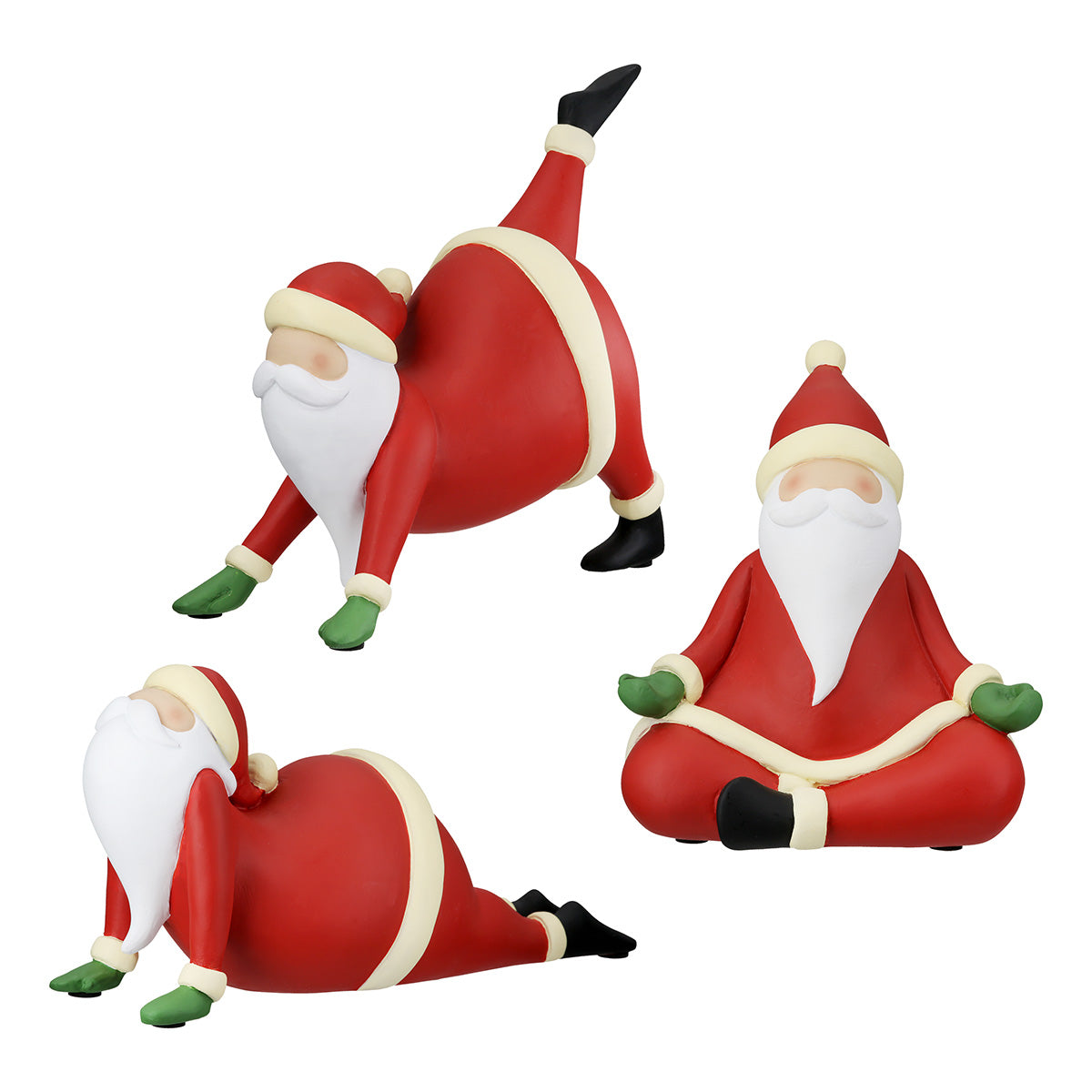 Große Yoga Santa Figur von Gilde – Lustige Weihnachtsfigur aus Kunstharz 3er Set