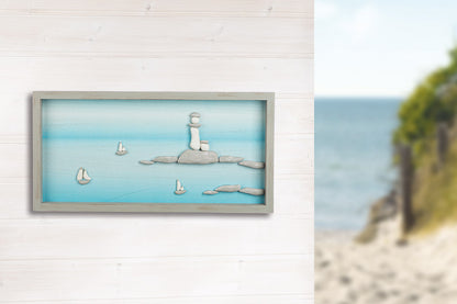 Steinbild rechteckig "Leuchtturm" von Gilde Leuchtturm Stein Maritimes Bild mit Schiffen Hingucker