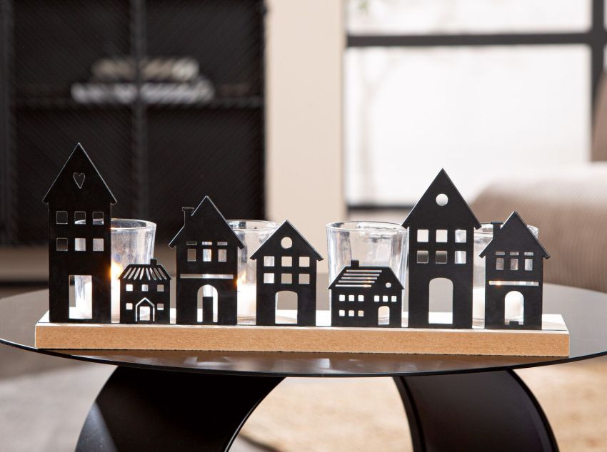 Teelichtleuchter Haus von Gilde – Metall Deko in Schwarz für 4 Teelichter