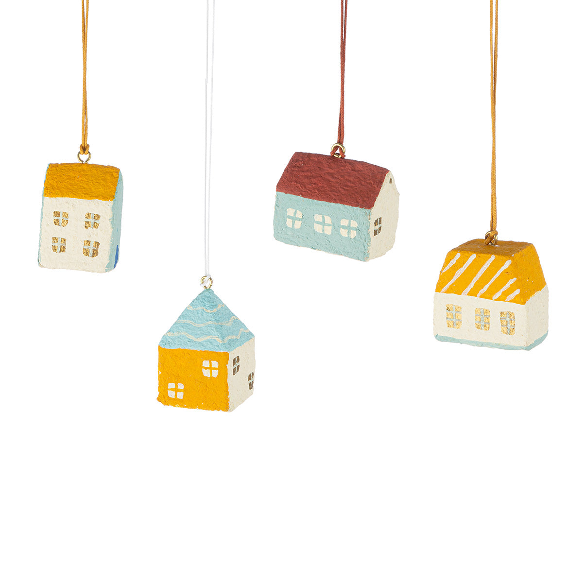 4er Set Baumschmuck „Edinburgh“ von Gilde – Häuser aus Baumwolle für den Weihnachtsbaum
