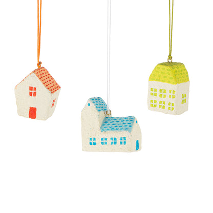 3er Set Baumschmuck „Glasgow“ von Gilde – Gestreifte Häuser aus Baumwolle
