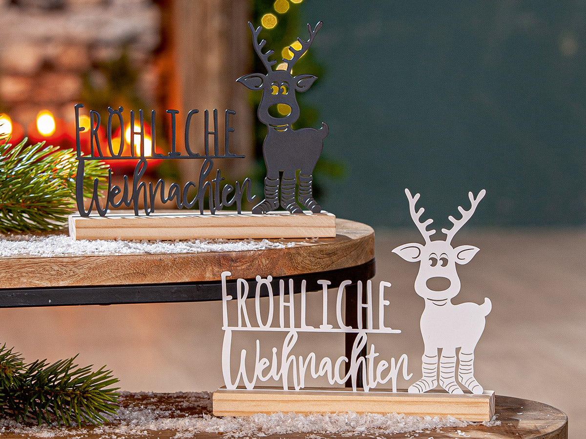 Standrelief „Rentier Ole“ von Gilde – Rentier Deko mit Schriftzug „Fröhliche Weihnachten“