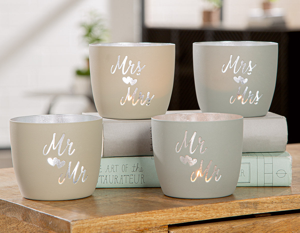 Windlicht aus Metall "Mr. & Mr./ Mrs. & Mrs." von Gilde