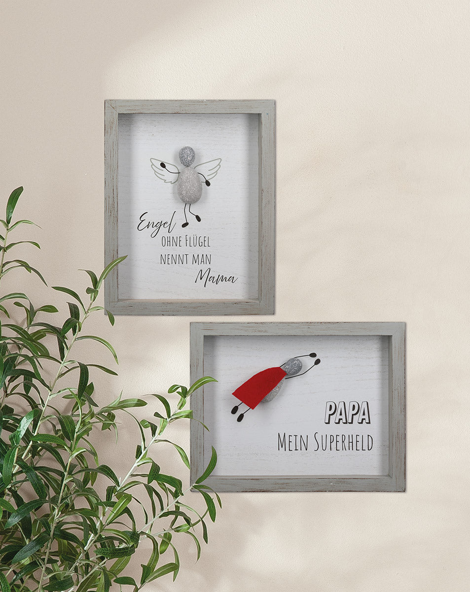 Steinbild rechteckig "Mama Papa" von Gilde mein Held Papa Engel Mama Geschenkidee Stein
