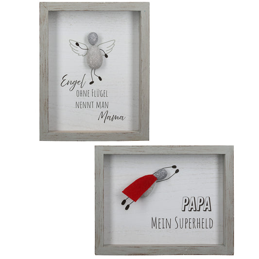 Steinbild rechteckig "Mama Papa" von Gilde mein Held Papa Engel Mama Geschenkidee Stein