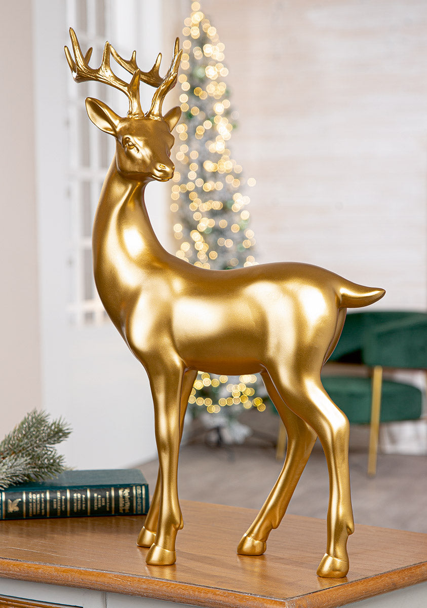 Hirsch Figur „James“ von Gilde – Dekofigur aus Kunstharz in Gold 55 cm