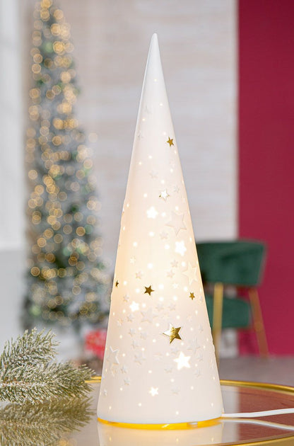 Tischleuchte „Stars“ von Gilde – Porzellan-Leuchte mit Sternmuster 34 cm