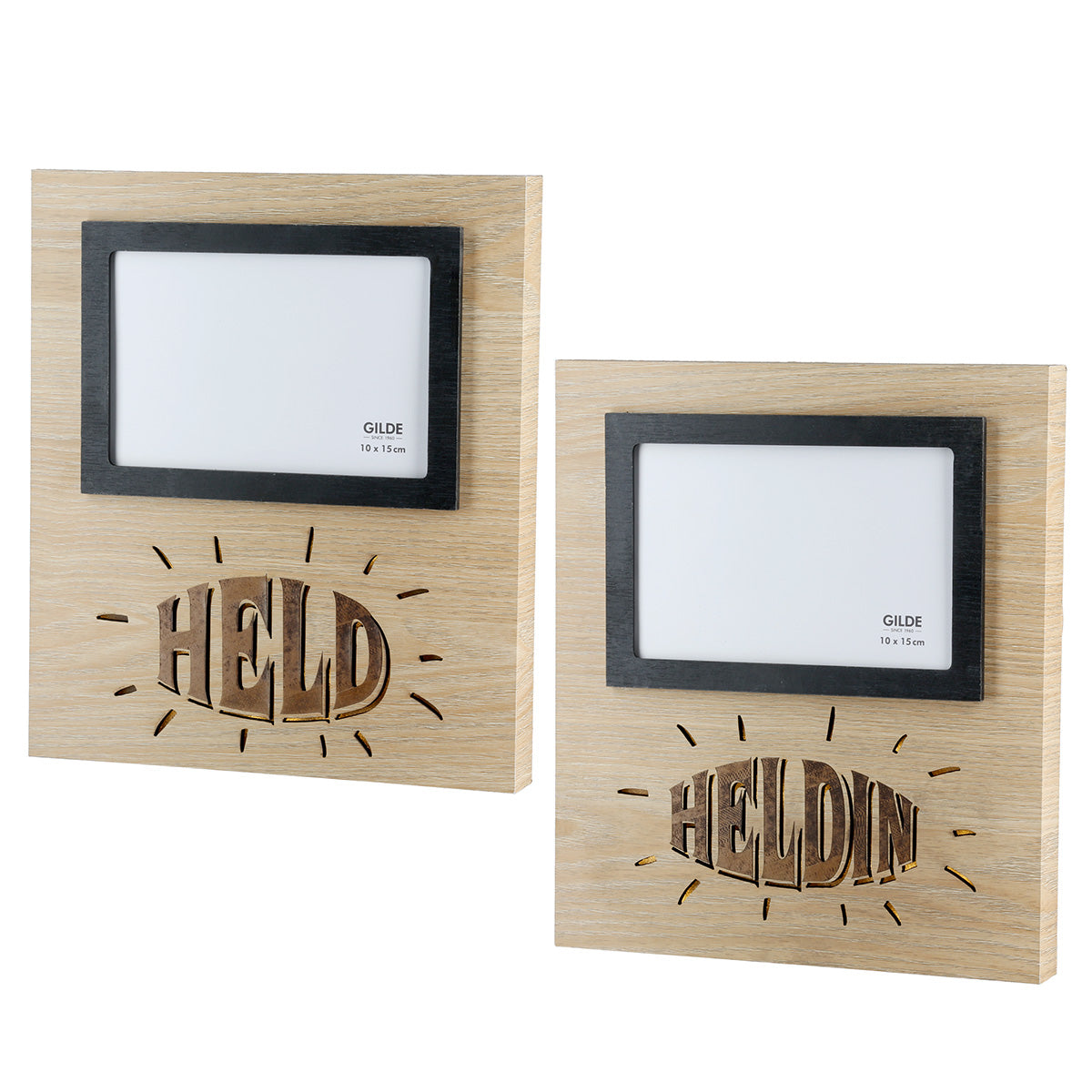 LED-Bilderrahmen aus Holz "Held/Heldin" von Gilde