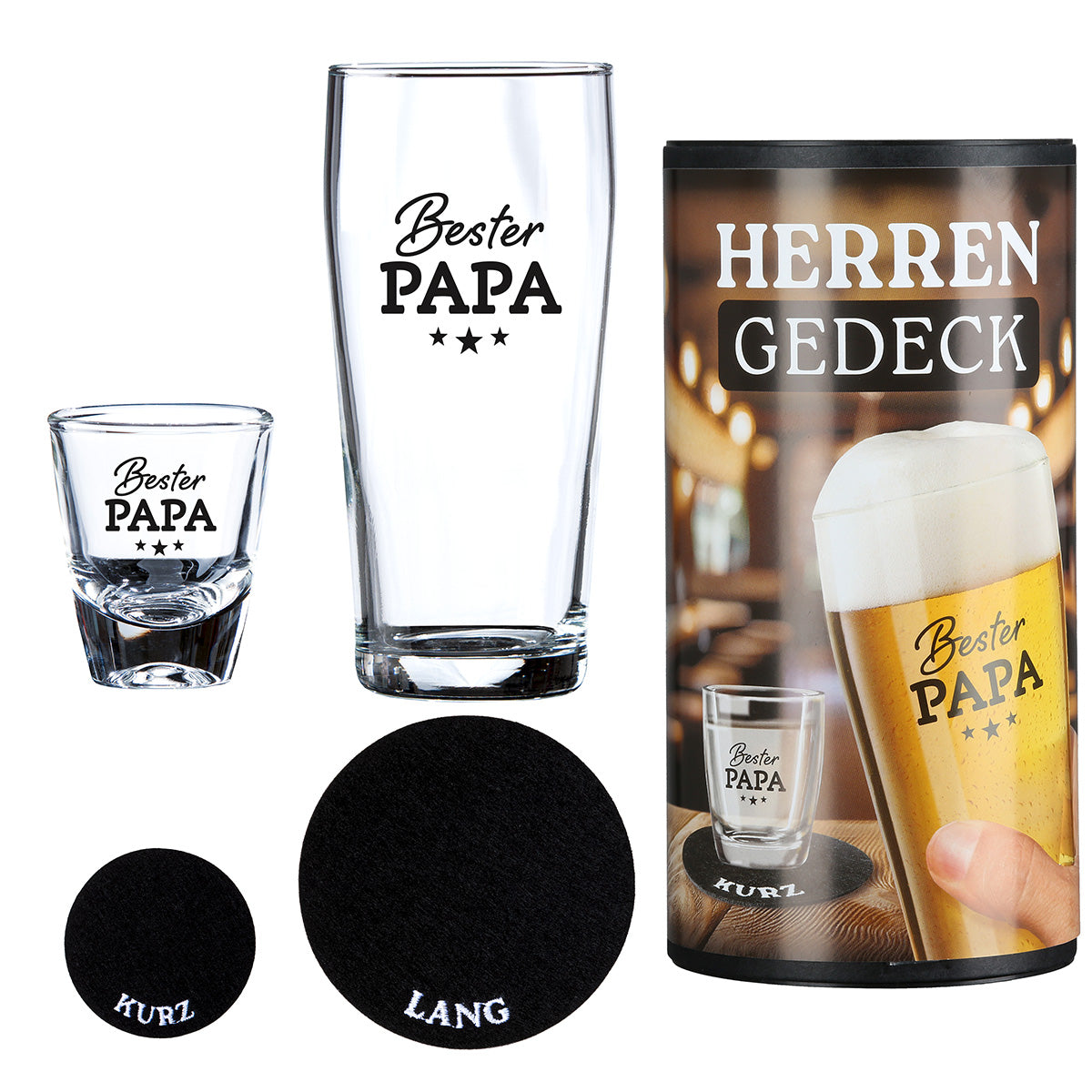 Gläserset als Geschenkidee "Bester Papa" von Gilde - Herrengedeck Schnaps und Bierglas mit Aufdruck Papa als Set Geschenk in Geschenkverpackung