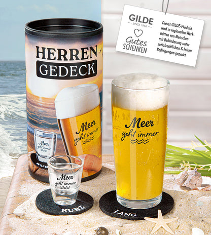 Gläserset als Geschenkidee "Meer geht immer" von Gilde - Herrengedeck Maritimes Gläserset Meer Schnapsglas & Bierglas in Geschenkverpackung