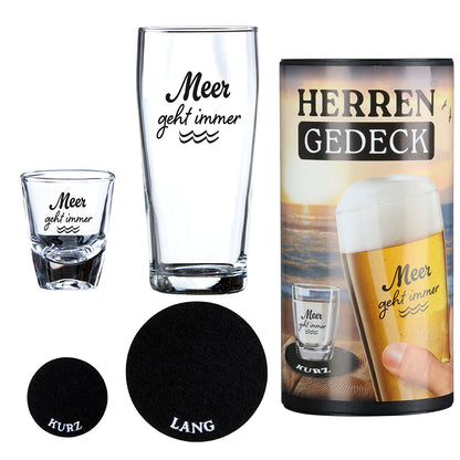 Gläserset als Geschenkidee "Meer geht immer" von Gilde - Herrengedeck Maritimes Gläserset Meer Schnapsglas & Bierglas in Geschenkverpackung