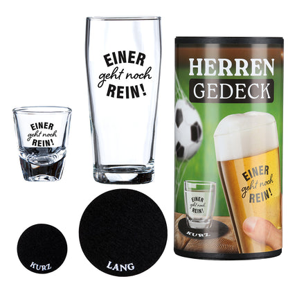 Gläserset als Geschenkidee "Einer geht noch rein" von Gilde - Herrengedeck Fußball Fans Ideales Geschenk für Fußballer Set aus Bierglas und Schnapsglas in Geschenkverpackung