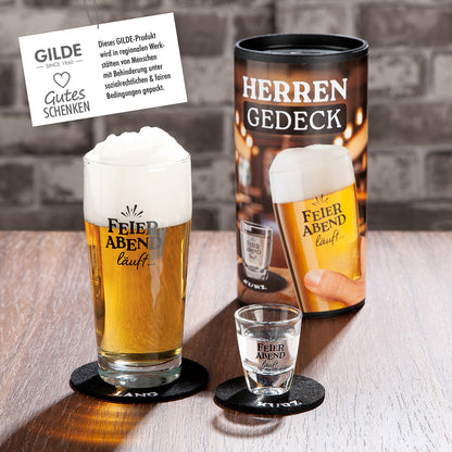 Gläserset als Geschenkidee "Feierabend läuft" von Gilde - Herrengedeck das ultimative Set zum Feierabend Schnapsglas und Bierglas in Geschenkverpackung ideales Geschenk