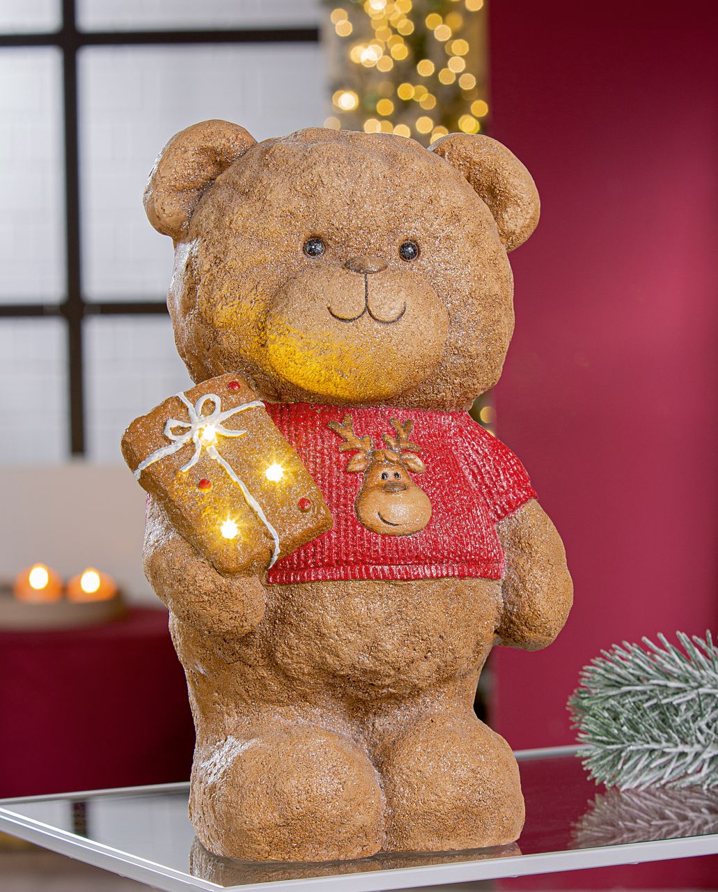 LED Bär „Benno“ von Gilde – Weihnachtsfigur mit Elch 35,5 cm