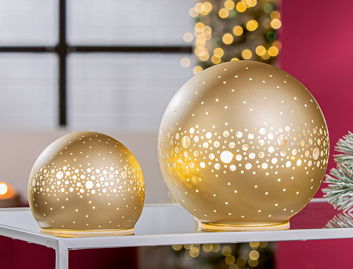 LED Kugel „Fiora“ von Gilde – Glas Deko goldfarben gepunktet 10 cm