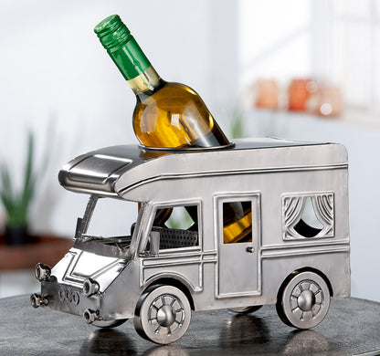 Flaschenhalter,"Wohnmobil" Wohnmobilmotiv aus Metall silberfarben von Gilde Maße: L. 30.5 cm, B. 16 cm, H. 18.5 cm
