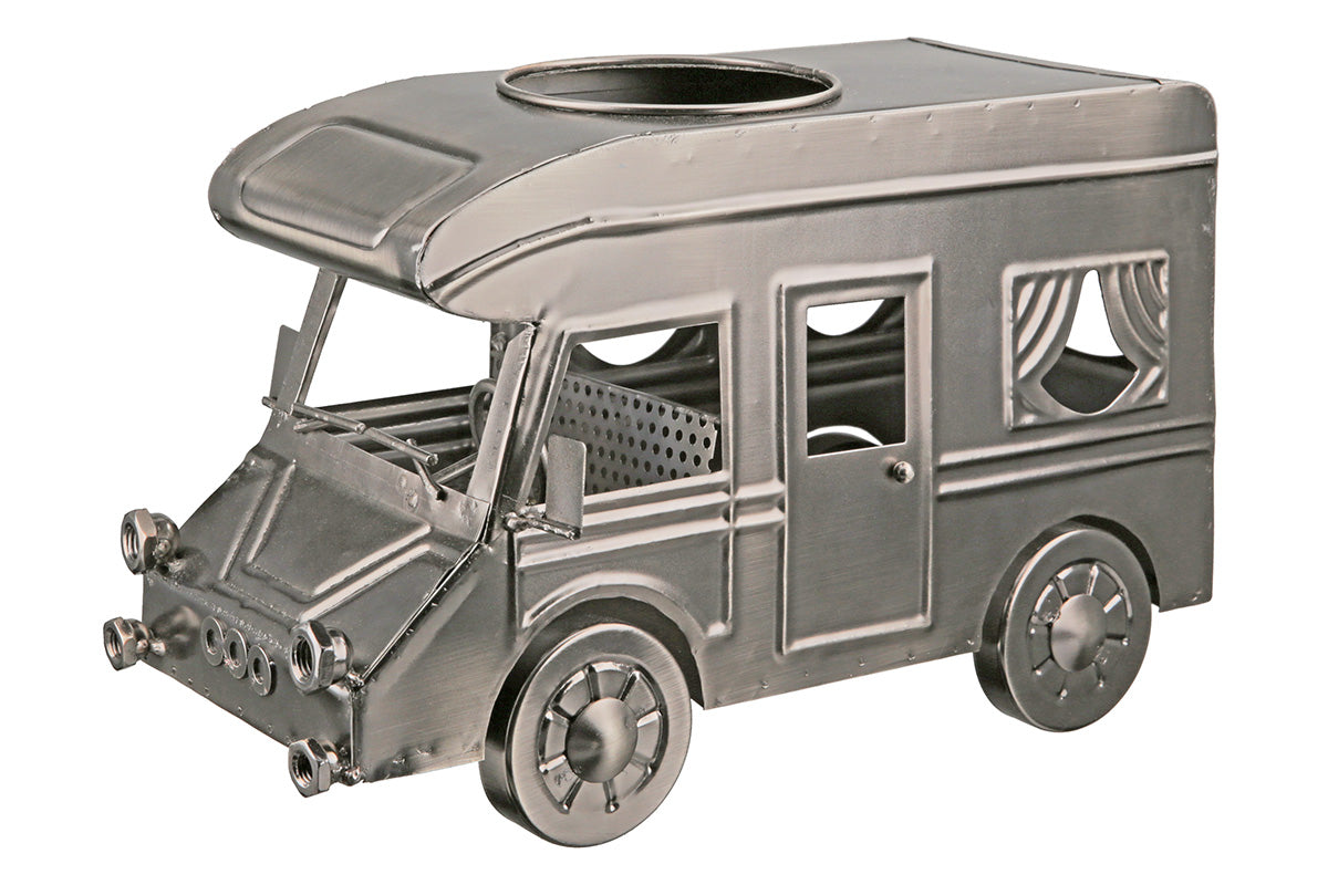 Flaschenhalter,"Wohnmobil" Wohnmobilmotiv aus Metall silberfarben von Gilde Maße: L. 30.5 cm, B. 16 cm, H. 18.5 cm