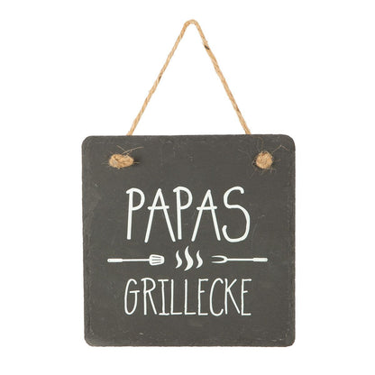 Hänger quadratisch Grill aus Schiefer Papas Grillecke Grillregeln von Gilde - Geschenkidee Männer