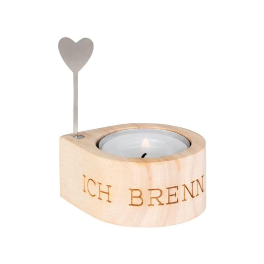 Licht Teelichthalter Ich brenn für Dich aus Holz von räder design 6,5x5,2x7,5cm