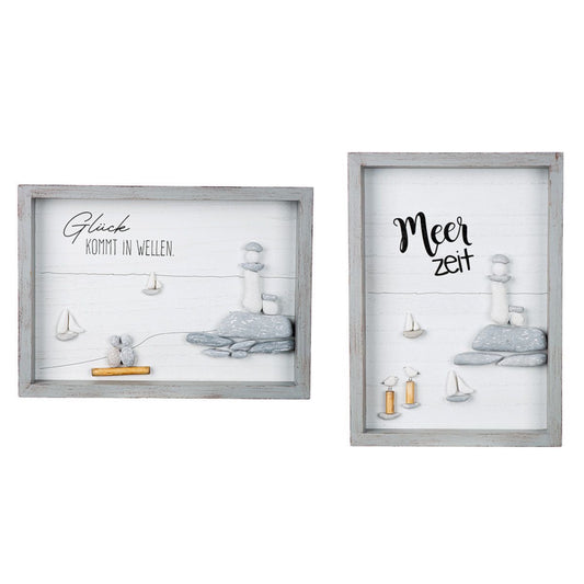 Steinbild "Meerzeit/Glück" von Gilde - Maritime Dekoration mit Schiff und Leuchtturm