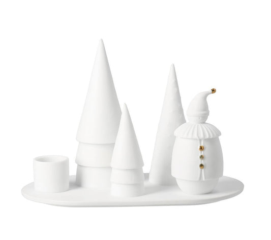Kerzenhalter für 1 Stabkerze aus Porzellan "Weihnachtsmann und Tannenbäume" von räder design - Weihnachten Weihnachtsdekoration