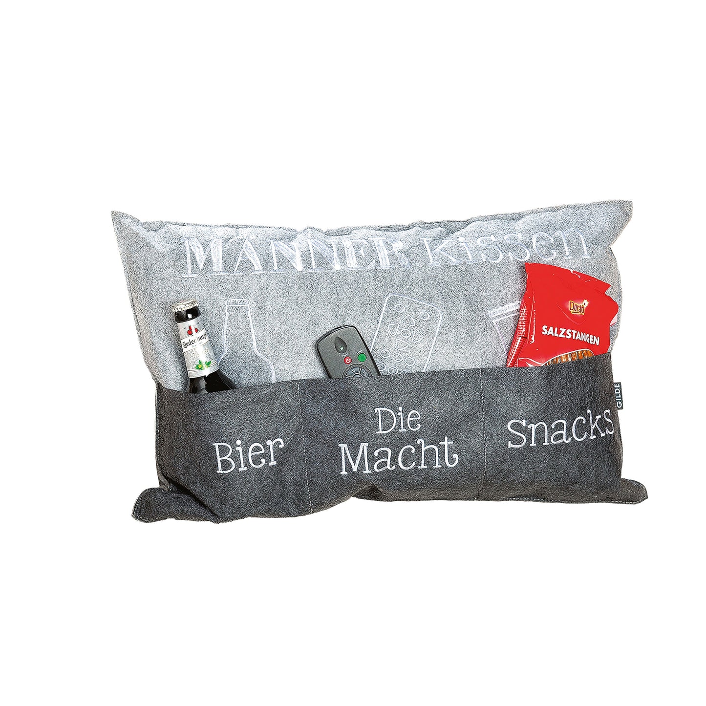 Kissen rechteckig Männerkissen Bier, Fernbedienung, Snacks von Gilde - Geschenkidee für Männer