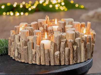 Adventsleuchter „Thilo“ von Gilde – Adventskranz aus Holz mit Glaseinsätzen Ø 30 cm