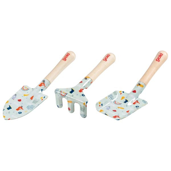 Gartengeräte Set für Kinder, Frühling Design von goki Holz Metall Gartenset