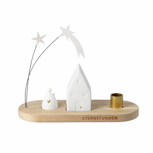 Kerzenhalter für Stabkerze aus Holz und Porzellan "Winterstadt" von räder design - Weihnachten Weihnachtsdekoration