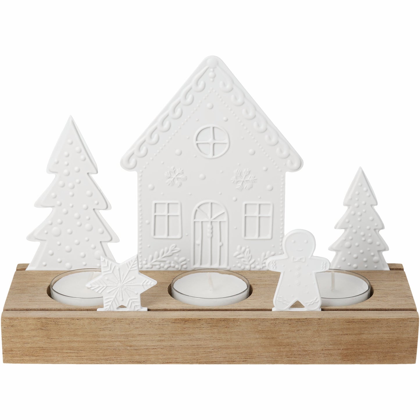 Lichtobjekt „Lebkuchendorf“ für 3 Teelichter von Räder Design – 20 x 7 x 13,7 cm
