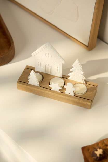 Lichtobjekt „Lebkuchendorf“ für 3 Teelichter von Räder Design – 20 x 7 x 13,7 cm