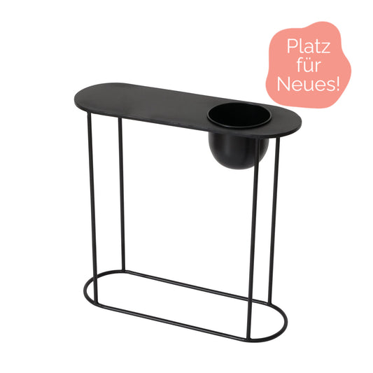 Beistelltisch oval aus Metall mit integriertem Behälter von Boltze