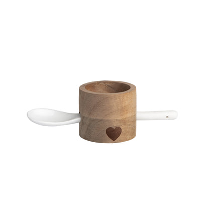 Eierbecher Set rund mit Herz (Akazie & Porzellan) Löffel & Eierbecher von räder design