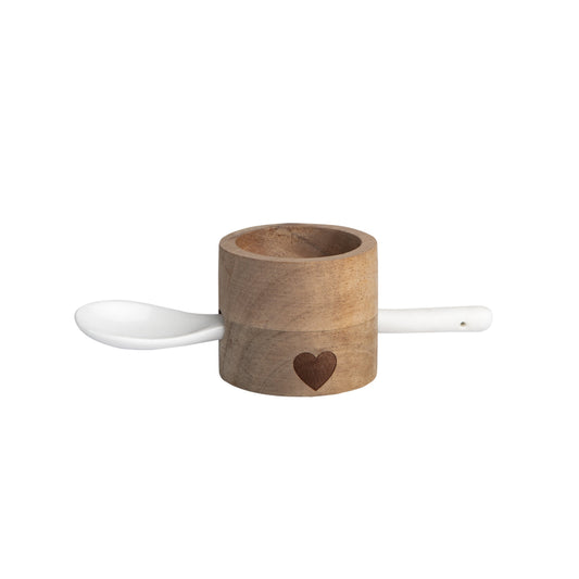 Eierbecher Set rund mit Herz (Akazie & Porzellan) Löffel & Eierbecher von räder design