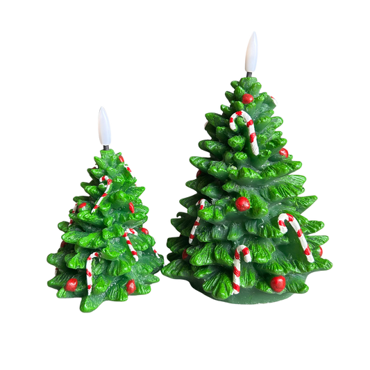 LED Kerze Tannenbaum 2er Set Baum Grün Limited Weihnacht Edition 2026 von Deluxe Homeart Maße: Groß 15cm Klein 10,5cm Indoor