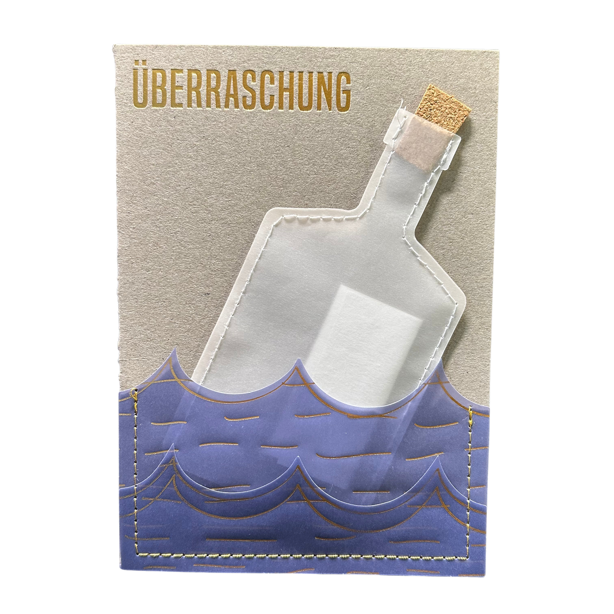Karte mit Flaschenpost „Überraschung“ mit Umschlag von räder design