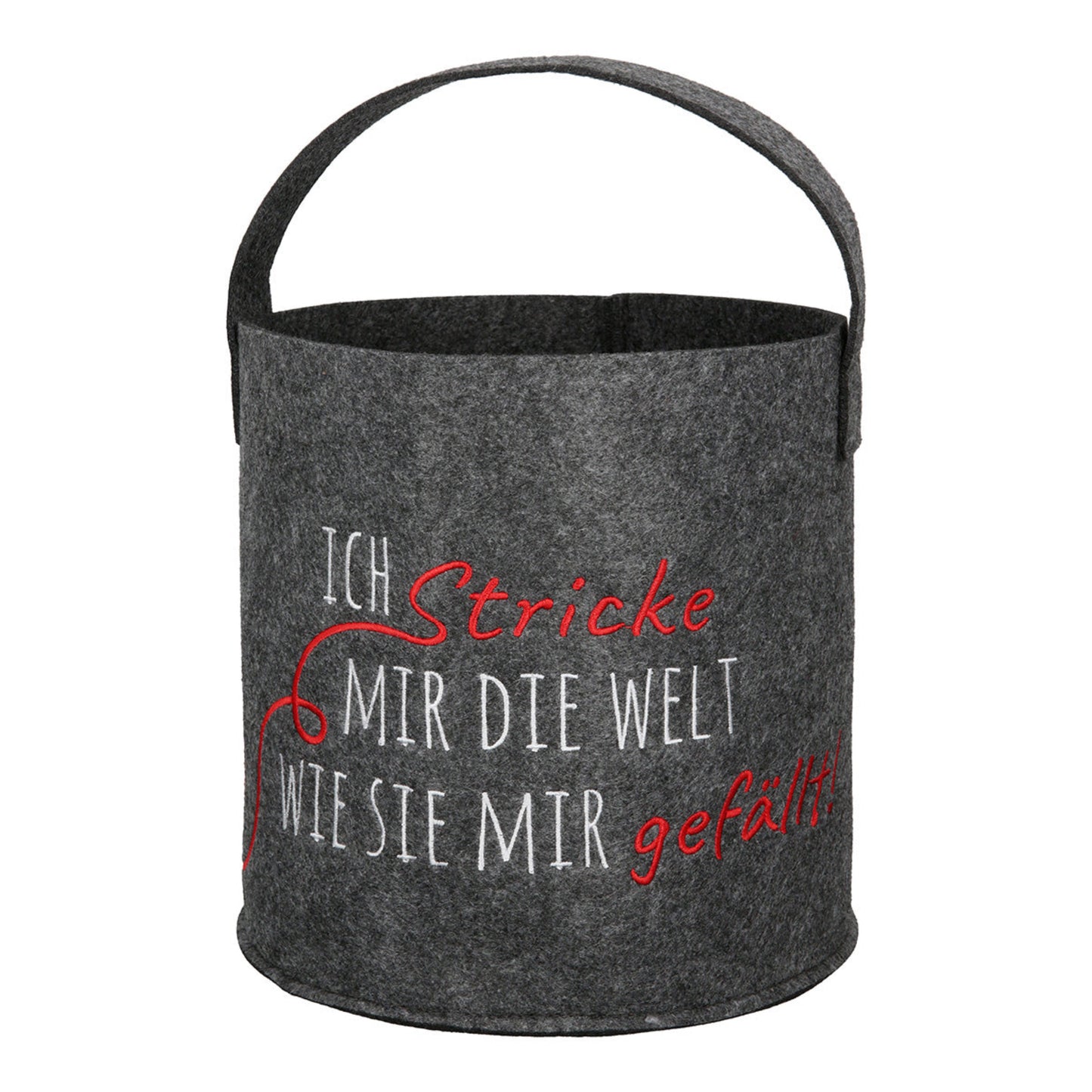 Filzkorb „Ich stricke mir die Welt wie sie mir gefällt“ von Gilde – Strickkorb mit Spruch