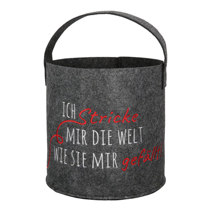 Filzkorb „Ich stricke mir die Welt wie sie mir gefällt“ von Gilde – Strickkorb mit Spruch