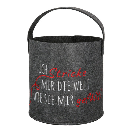 Filzkorb „Ich stricke mir die Welt wie sie mir gefällt“ von Gilde – Strickkorb mit Spruch